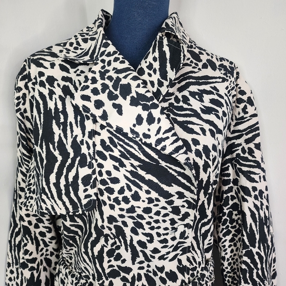 Sergio Hudson Black White Animal Print Strong Shoulder Trench Coat Jacket 3X - Picture 3 of 17